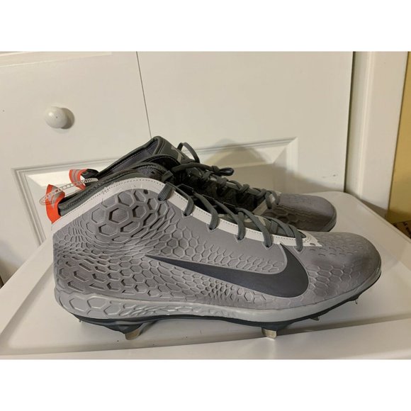 NEW Men’s Sz 15 Nike Mike Trout 5 Baseball Cleat Grey/Orange‎ AT3203-002 - Picture 4 of 9